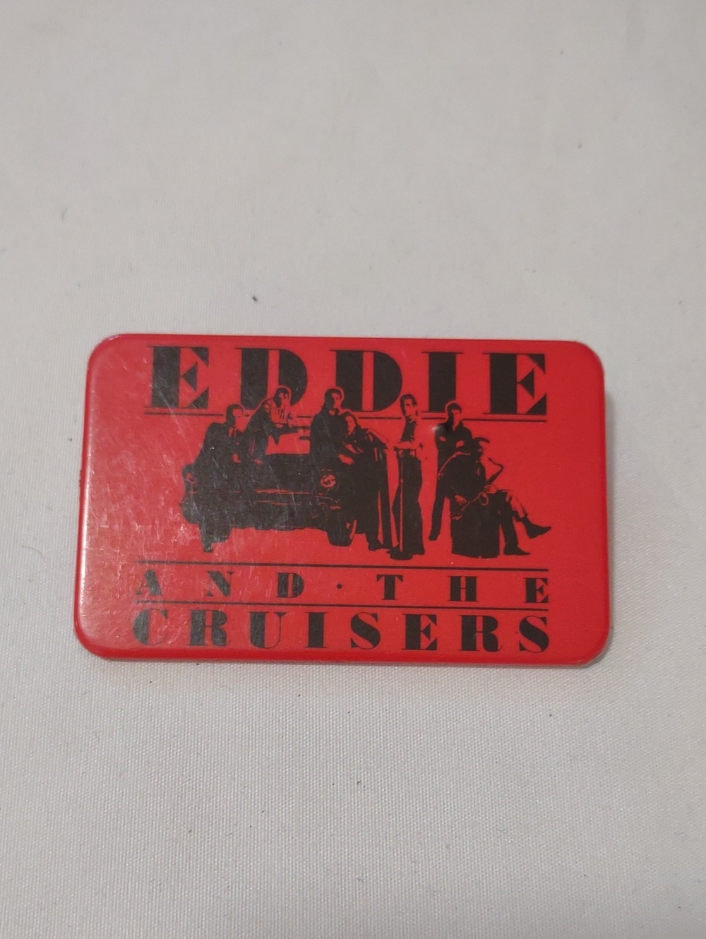 Vintage-style rectangular "Eddie and The Cruisers" Red Logo Pin